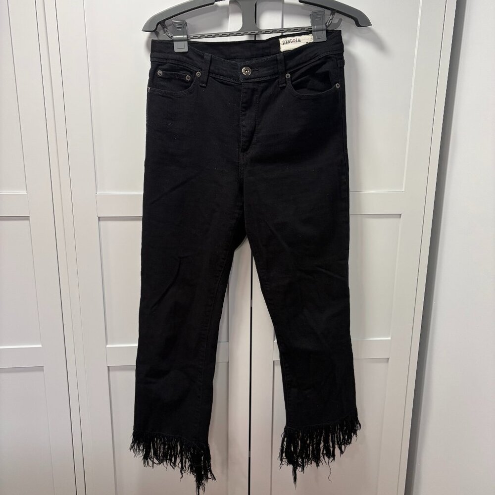 Pistola Black High Rise Cropped Jean Fringe Hem Size 29